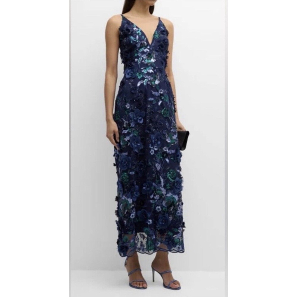 HELSI Nora Deep V-Neck Sequin & Applique Midi Dress Size:M $715